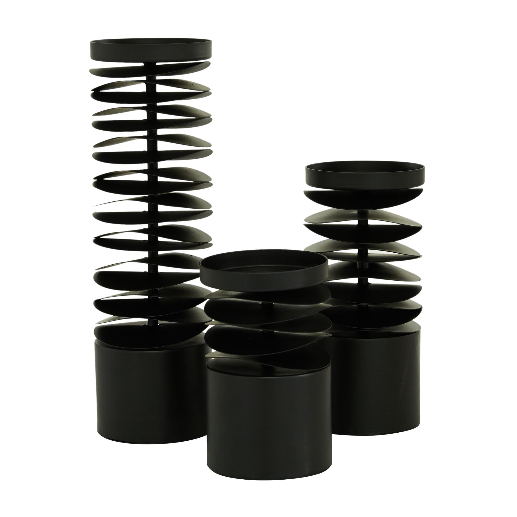 DecMode 3 Candle Black Metal Candle Holder, Set of 3