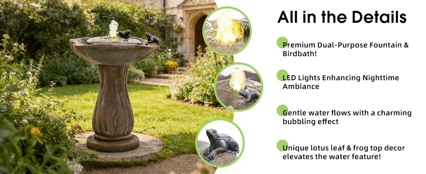 24"Bird Bath Fountain,Hand-Painted Outdoor Bird Bath Bowl, UV/Frost-Resistant Finish