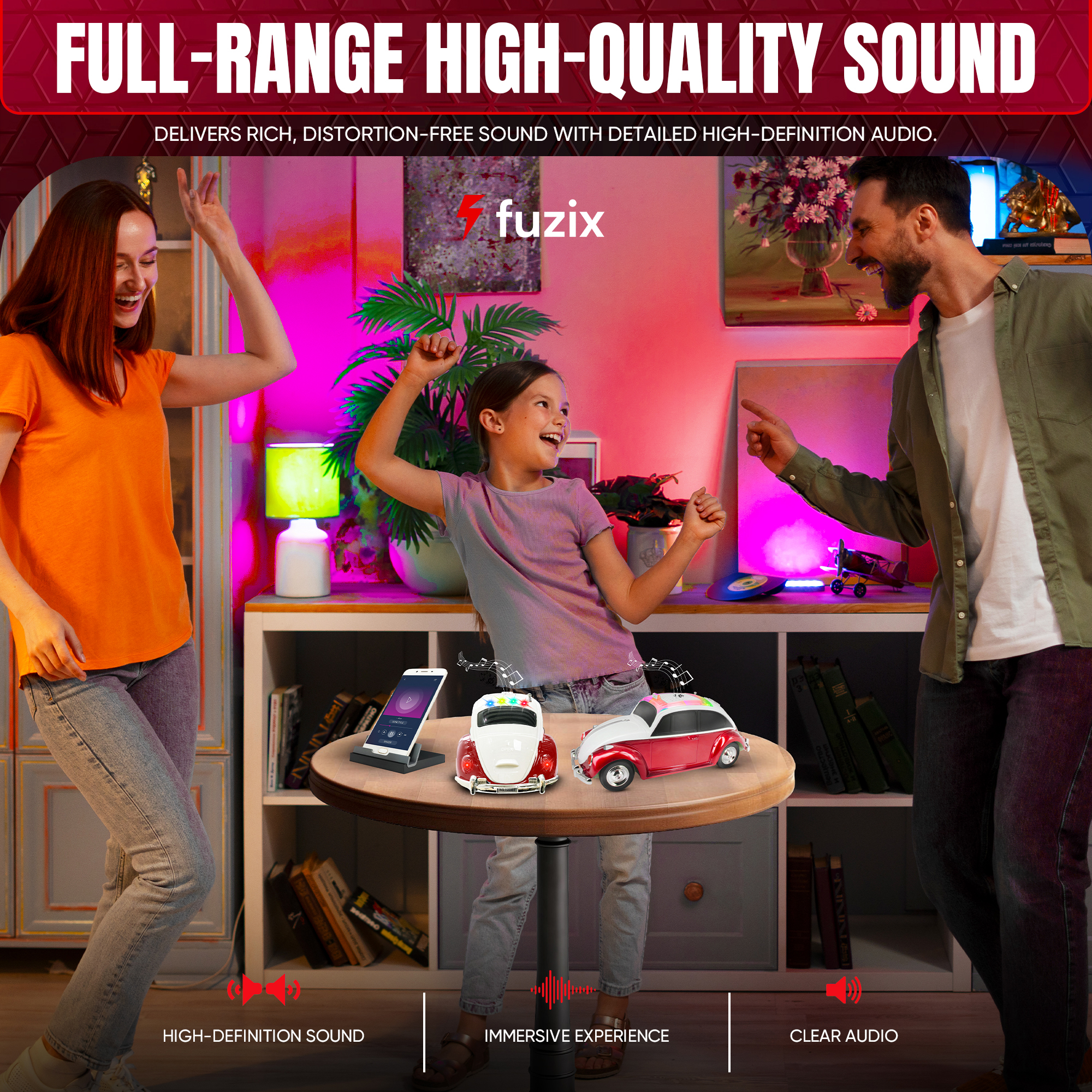 Fuzix WS-1958 Car Bluetooth Portable Speaker with LED AUX USB FM Rechargeable