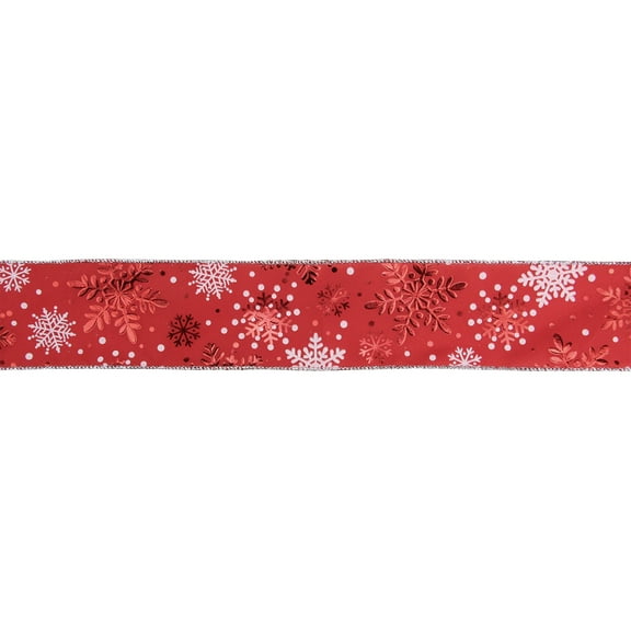Northlight Metallic Red and White Snowflakes Wired Christmas Craft Ribbon 2.5" x 16 Yards