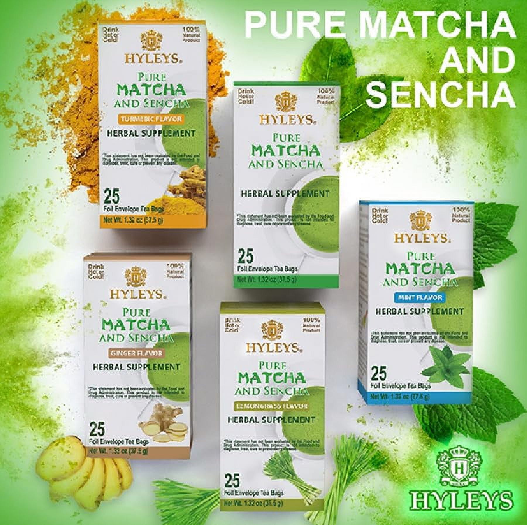 Hyleys Japanese Pure Matcha Green Tea Ginger Flavor - 150 Tea Bags (6 Pack)