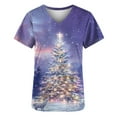 thumbnail image 5 of Feancey Women's Christmas Scrubs Holiday Novelty Print Scrub Tops Nurse Short Sleeve V Neck Working Uniforms Soft Stretch Tunic Tees with Pockets Purple S, 5 of 5