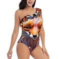 thumbnail image 3 of Sikiie Color Splash Fox Portrait Print Women One Piece Swimsuits Tummy Control One Shoulder Bathing Suits Ruffle Swimwear, From S to XXL-XX-Large, 3 of 6