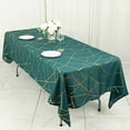 thumbnail image 3 of BalsaCircle 60" x 102" Peacock Teal Gold Metallic Geometric Design Polyester Rectangle Tablecloth, 3 of 8