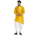 thumbnail image 1 of eloria Solid Dupion Silk Indian Stylish Traditional Men's Kurta With Dhoti Dress Party Wear Set, 1 of 6