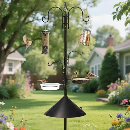 Bird Feeders Bird Feeding Station Kit Bird Feeding Pole Wild Bird Feeder Hanging Kit with Squirrel Guard Baffle Suet Cage Tube Bird Feeder Planter Hanger Multi Feeder for Attracting Wild Birds
