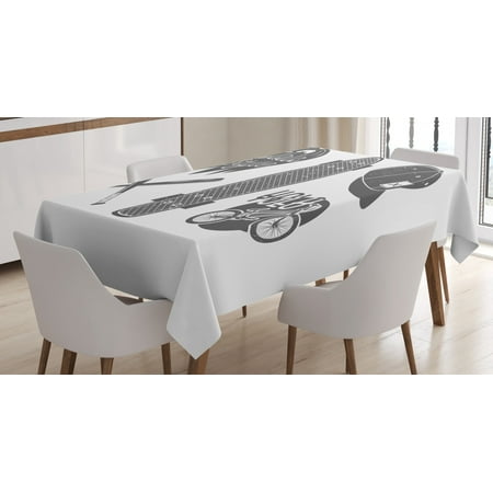 

YOLO Tablecloth Baseball Bat Skateboard and Bicycle Silhouette Greyscale Sports Pattern Rectangular Table Cover for Dining Room Kitchen 52 X 70 Inches Charcoal Grey and White by Ambesonne