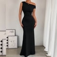 thumbnail image 5 of Women's Off-Shoulder Collar Waist Pleated Sleeveless Sexy Dress, 5 of 5