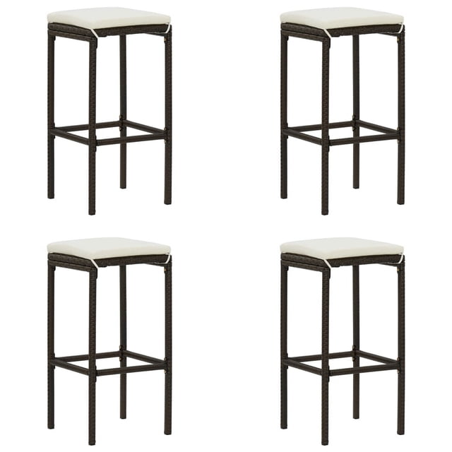 Vian Outdoor Barstool Set of 4, Brown Poly Rattan, Cream Polyester