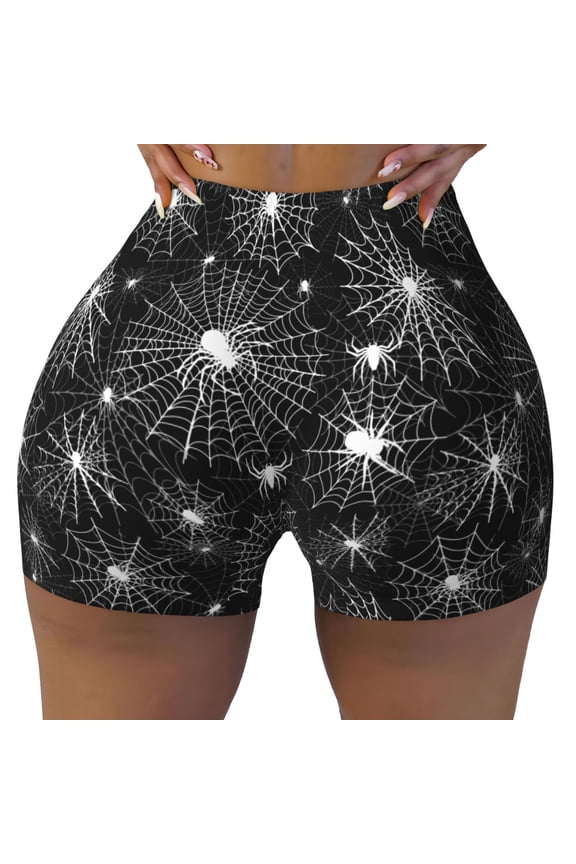 Spider Web Workout Shorts For Women Scrunch Butt Lifting Yoga Gym Seamless Booty Biker Shorts Large