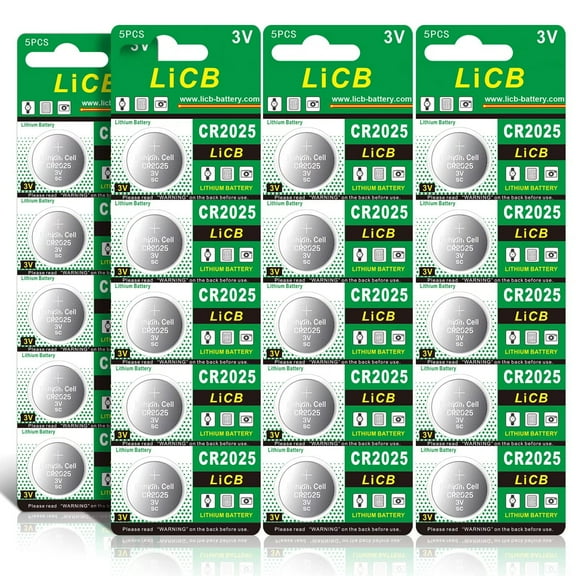 LiCB CR2025 Batteries CR 2025 3V Lithium Button Battery Perfect for Key Fobs & Watches (20 Pack)