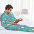 thumbnail image 4 of Mens Pajamas Set, Cute Corgi Dog Funny Green_A Button Down Long Sleeve Loungewear Sleepwear Pjs sets for Men, 4 of 5