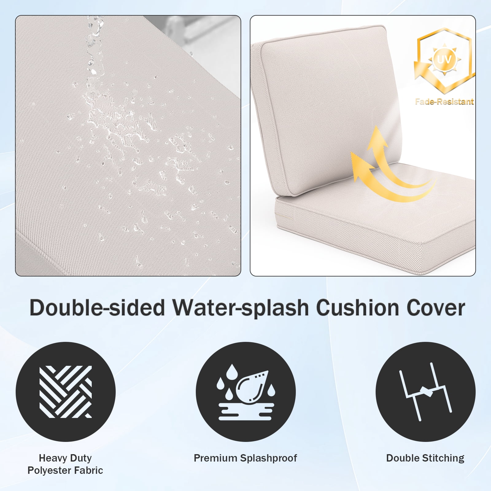 Yeahumalia 2 Packs Outdoor Patio Deep Seat Cushions 23'' x 24'', Water and Fade Resistant, Beige