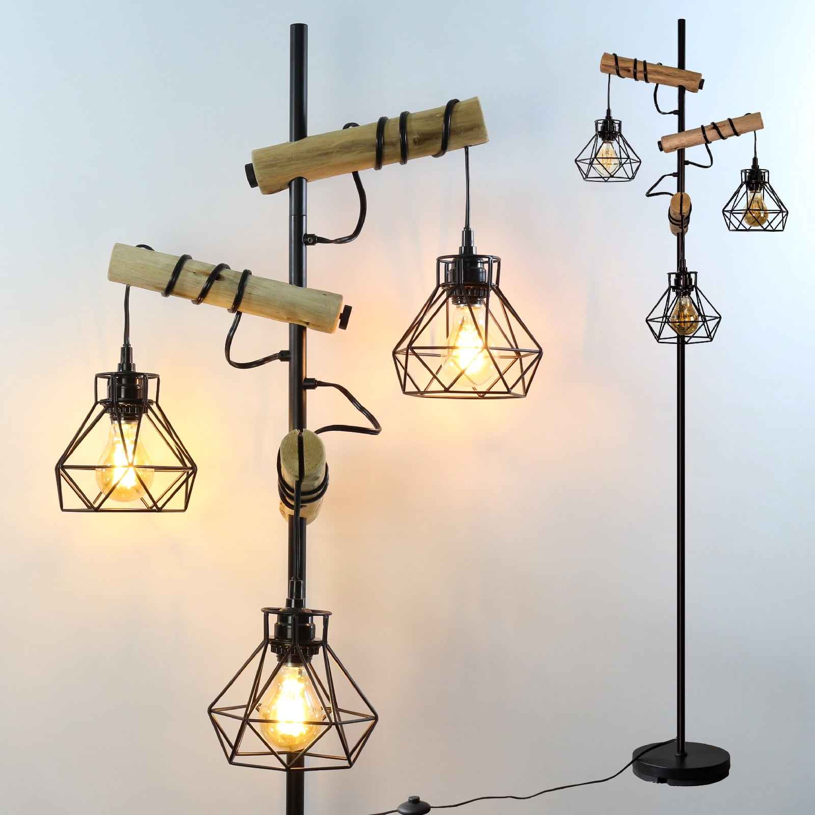 Industrial Floor Lamps for Living Room with 3 metal shades Tall Lamp for Bedroom, Home Office, 70"