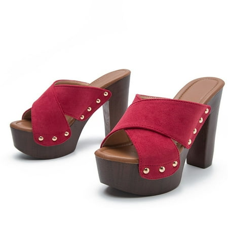 

JNGSA Women Slippers Dearfoam Slippers Women S Sandals Suede Super High Chunky Heel Sexy Summer Beach Casual Solid Shoes Womens House Slippers
