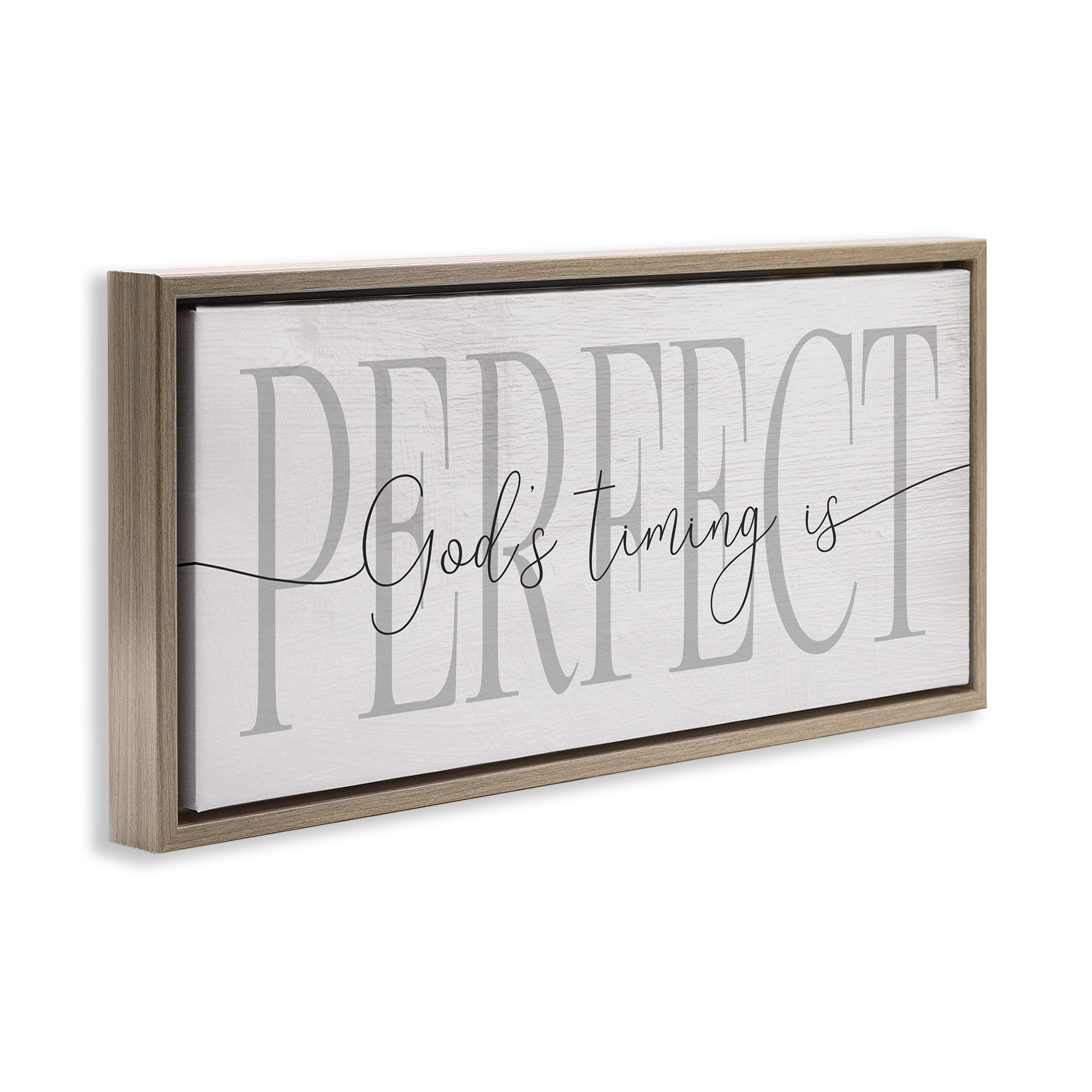 Stupell Industries God's Timing is Perfect Phrase Religious Painting Brown Floater Framed Canvas Art Print Wall Art, 31 x 14