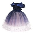 thumbnail image 4 of Zpanxa Toddler Girls Princess Dress, Little Girls Party Wedding Dress, Lace Bowknot Off Shoulder Pleated Dress, Kids Pageant Flower Girl Sleeveless Dress Dark Blue (2-3 Years), 4 of 8