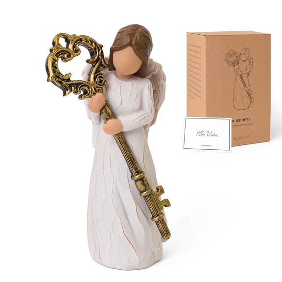 Housewarming Gifts New Home, Angel Figurines with Key for Women Friend Homeowner, Inspirational Angel Decor for Home Apartment Table Shelf