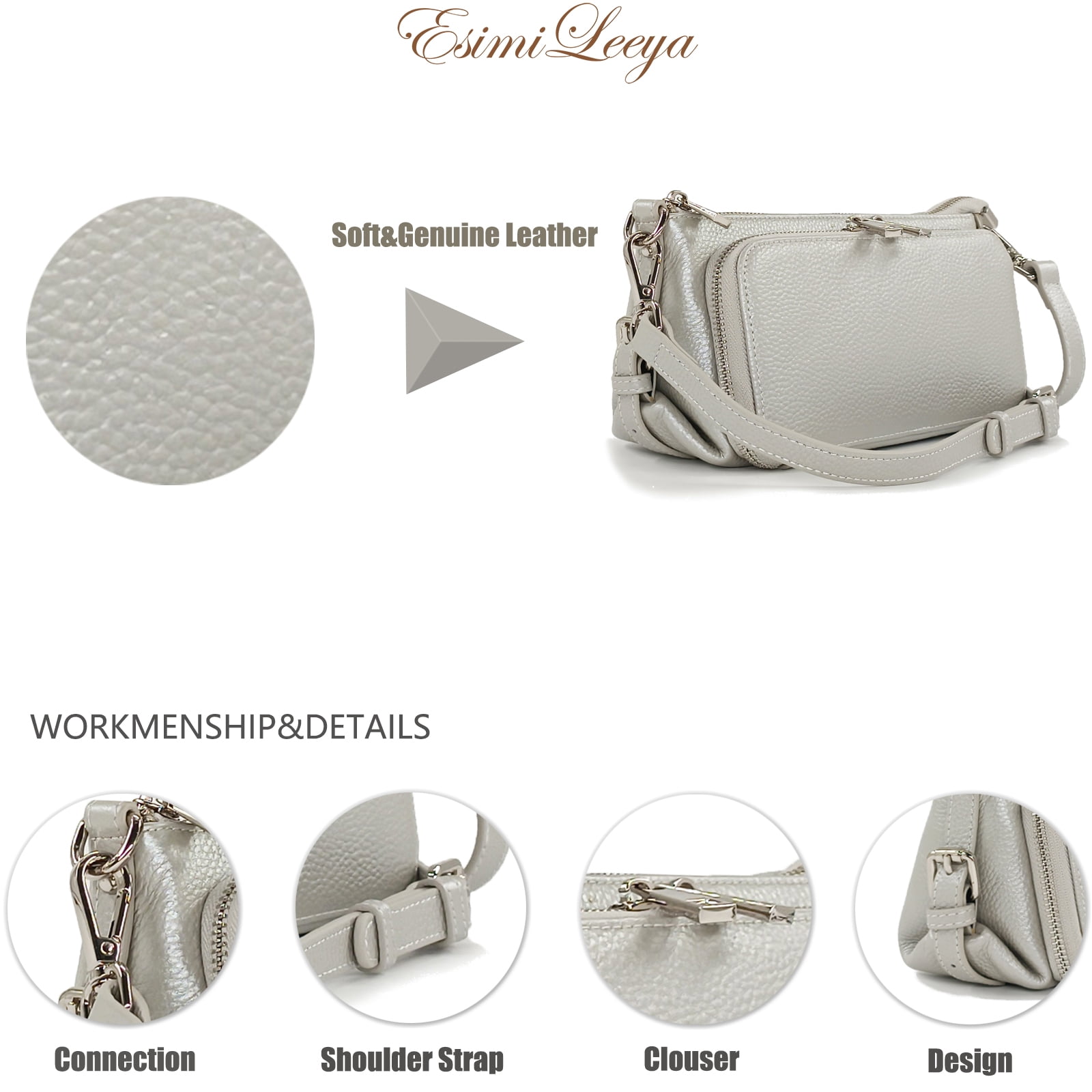 PORT&LOTUS Small Compact Genuine Leather Crossbody Bag for Women Real Leather Purses for Women with Shoulder and Hand Strap Handbags for Women with Built in Wallet