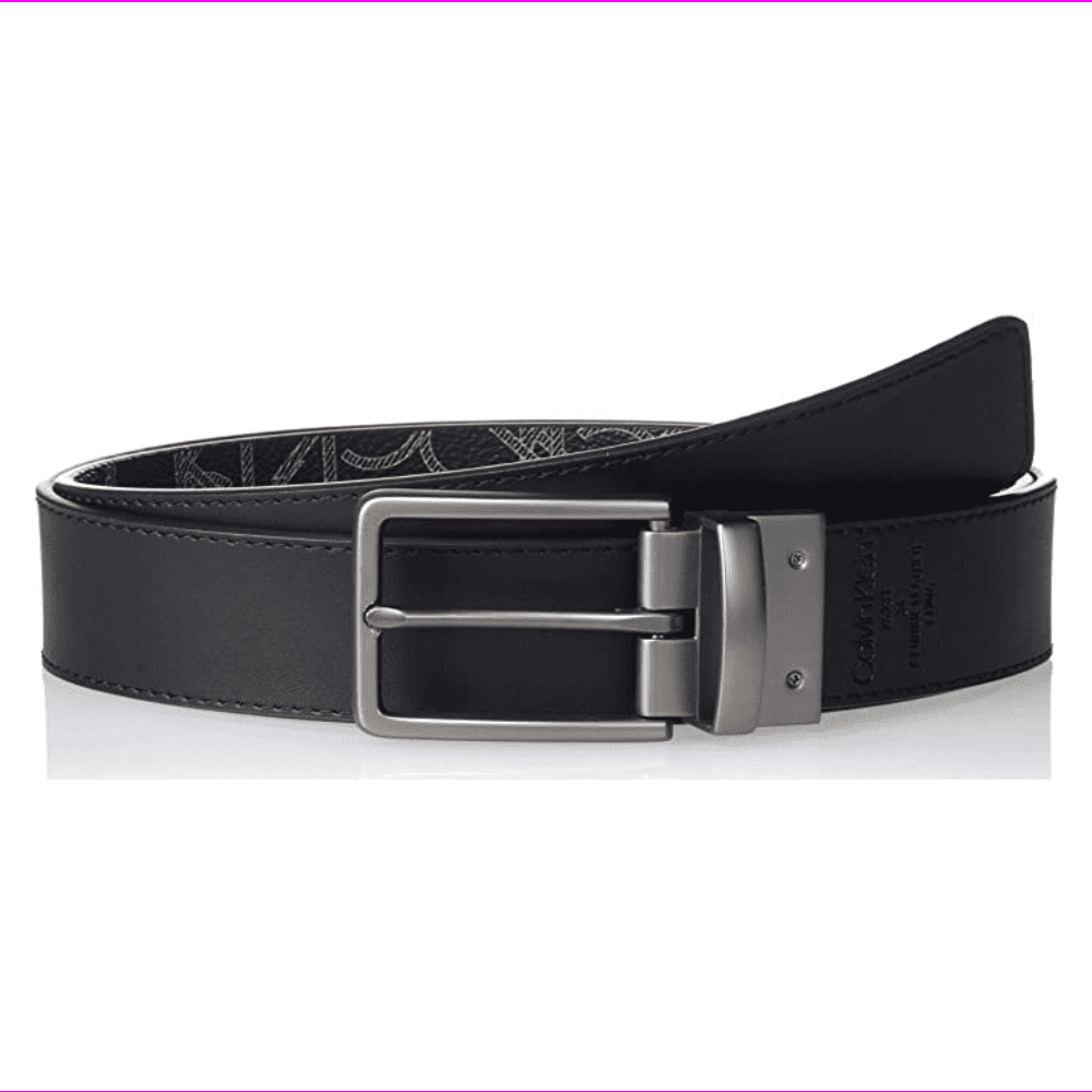Calvin 010 Klein Long 41002353 Belt Leather Logo Plain Black Reversible