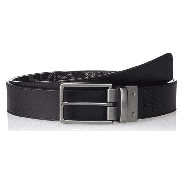 Calvin Klein Plain Leather Long Belt Reversible Logo Black