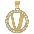 thumbnail image 2 of Auriga Fine Jewelry 10K Yellow Gold Cubic Zirconia Initial Letter V Circle Charm Pendant, 2 of 4