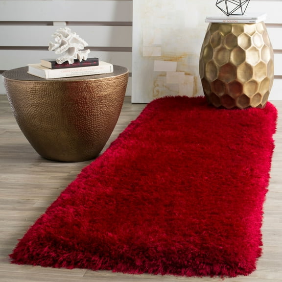 SAFAVIEH Luxe Paxton Solid Plush Polyester Shag Runner Rug, Red, 2'3" x 6'