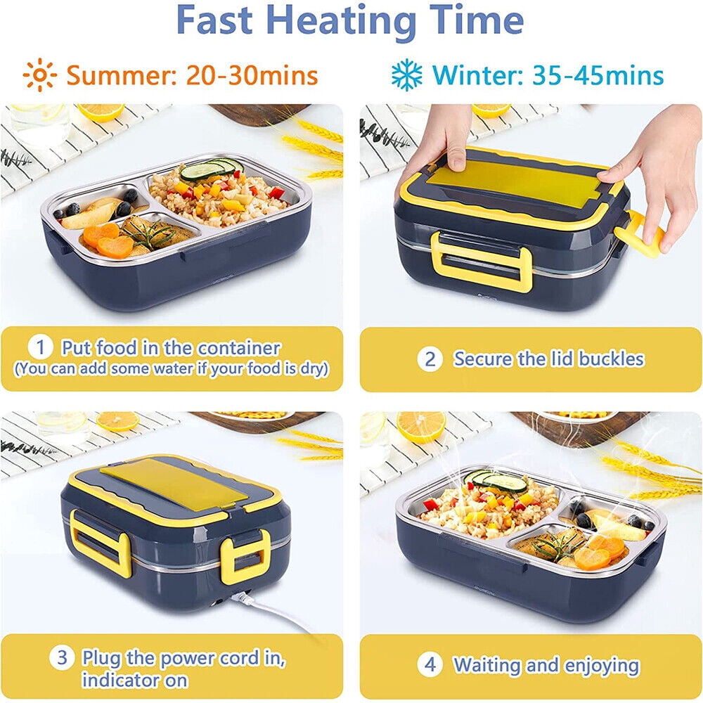 40W Electric Lunch Box, Heated Lunch Box for Adults Food Warmer Lunch Box Without Water Injection 1.5L Removable 304 Stainless Steel Container with Fork & Spoon for Office Car