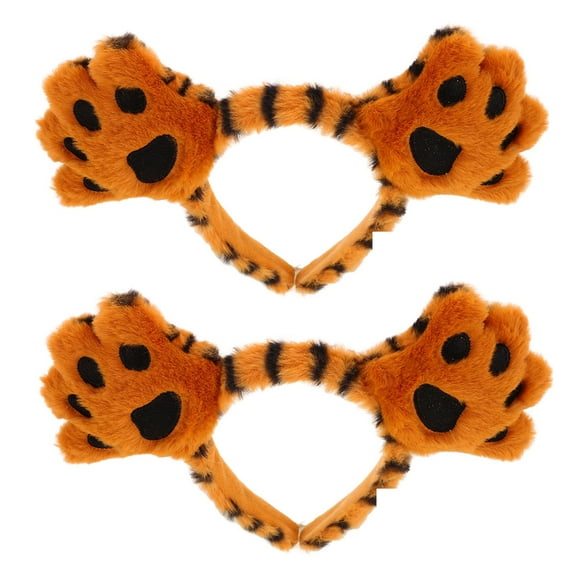 OUNONA 2pcs Tiger Headband with Cute Plush Ears for Halloween Cosplay and Party Costume Animal Headwear Plush Headband for Girls and Women