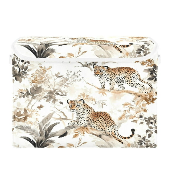 Storage Box With Lid 16.5x12.6x11.8In Foldable Stacked Household Storage Box Tree Leopard