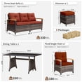 thumbnail image 3 of MEISSALIVVE 6 Pieces Patio Furniture Set with Dining Table, Outdoor Wicker Conversation Set with Fixed Chairs, Wood Armrest, 2 Ottomans, Red, 3 of 9