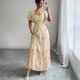 thumbnail image 6 of Womens Summer Dresses, Floral Chiffon Long Maxi Dress, Square Neck Puff Sleeve Ruched Waist Flowy Dress Yellow S, 6 of 6