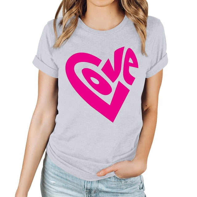 LSLJS Haut à Manches Courtes Imprimé Saint-Valentin pour Femmes, Col Rond, Cadeaux pour Femmes