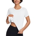 thumbnail image 2 of BALEAF Women's Workout Tops Athletic Shirts Cropped Short Sleeve Split Back Running Gym Quick Dry Sun Protection UPF 50+ White M, 2 of 7