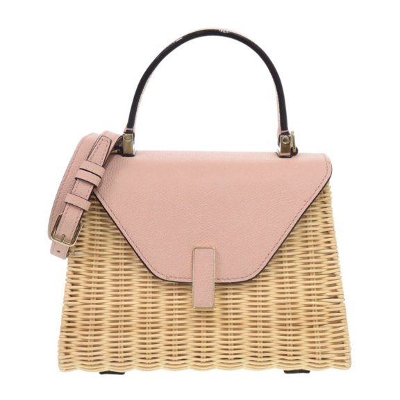 Pre-Owned Valextra Mini Iside Wicker Leather Beige Pink 2-way Handbag 1365