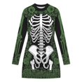 thumbnail image 4 of Xijirk Women Halloween Skeleton Rose Printed Mini Dress Long Sleeve Neck Bodycon Lace Outfit for Cosplay Party Festival Casual Gathering Wear,S, 4 of 5