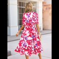 thumbnail image 4 of Vestido Floral con Escote en V para Mujer, Verano 2025, Moderno, Bohemio, Plisado, con Mangas Abullonadas. Rosa Púrpura XL, 4 of 5