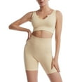 thumbnail image 1 of Coofit Workout Outfit Set 2-Piece Quick-drying Ribbed Crop Top Yoga Shorts for Women, 1 of 10