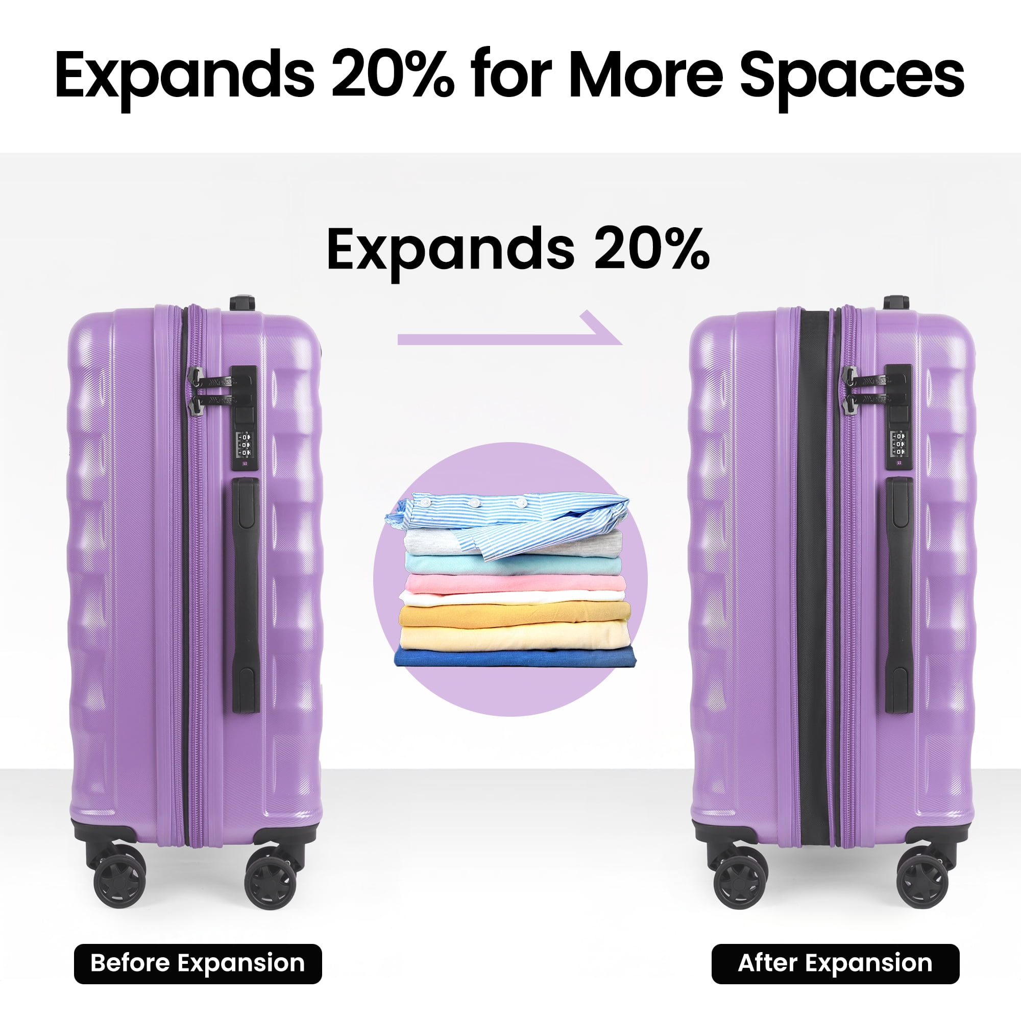 New York Xpress 2 Piece Luggage Set Hardside Expandable Lightweight with TSA Lock & Spinner Wheels, 20"/29", Lavender - La13801