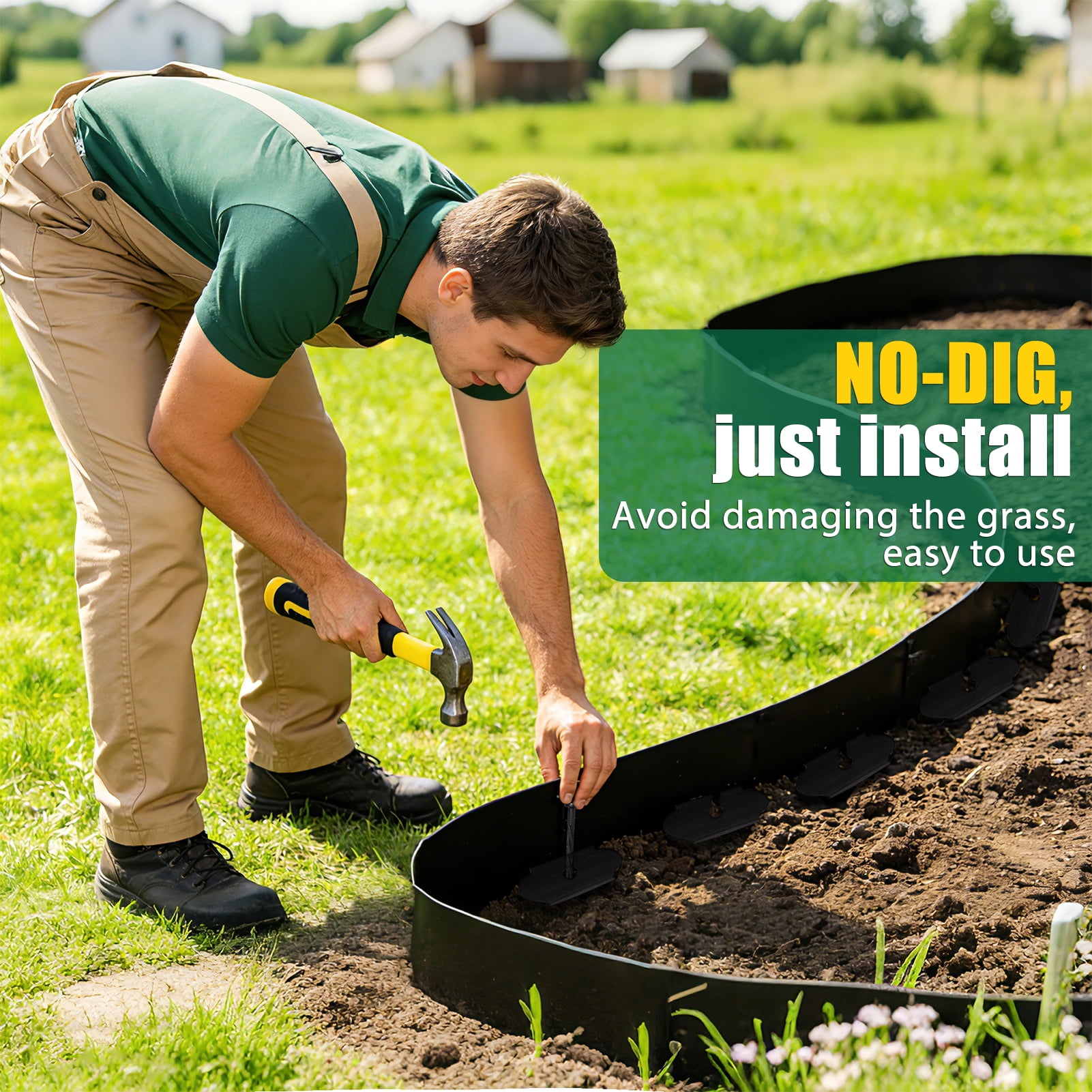 urorentea Garden Landscape Edging Kit, 33Ft 4inch Tall Landscape Edging with 50 Spikes, No Dig Plastic Lawn Border for Landscaping, Lawn, Garden, Flower Beds, Yard