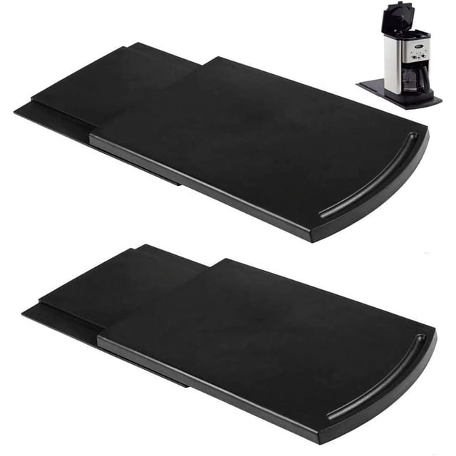 HauSun Kitchen Caddy Sliding Coffee Maker Tray Mat,Countertop Storage for Blender Toaster Kitchen Appliances-12" Premium BPA Free Base Sliding Shelf with Smooth Rolling Wheels|2 Pack (Black, 2)
