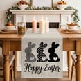 thumbnail image 2 of Table Runner 36 Inches Long for Kitchen Dining, Happy Easter Rabbits Dresser Scarf Farmhouse, Dining Table Decorations for Wedding/Parties, Black Plaid Polka Dots Rabbits Beige 13 x 36 In, 2 of 8