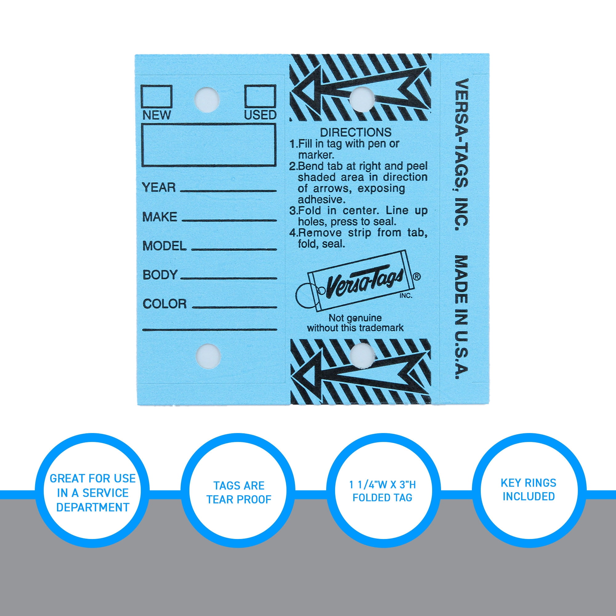 Laminated Key Tag - Blue - Key Rings Included - 1¼"W x 3"H - Box of 250- Light Blue Key Tags - Durable Key Tags with Labels for Dealerships - Key Ring Key Tag for Easy Identification and Organization