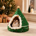 thumbnail image 6 of Christmas Tree Cat Bed - Soft Winter Warm Sleeping House for Dogs Cats, Cozy Pet Cave with Green Christmas Style for Small Medium Pets, 15.7x15.7 Inch, 6 of 7