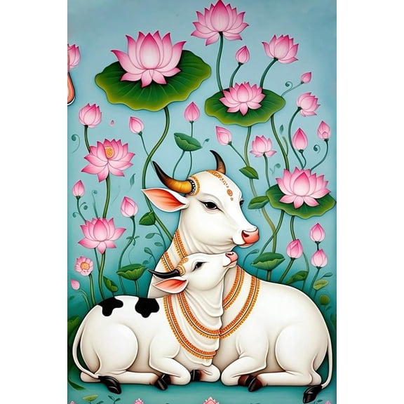 Cow and Calf Wall Stickers | Pichwai Cow Posters for Wall