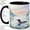 Black, variant on Misty Lake Loon Coffee Mug, Common Loon Mug, Morning Coffee Tea Cup for Cabin Office, Swimming Bird with Water Lilies and Pine Forest, Serene Nature Art, Birdwatchers Women Men