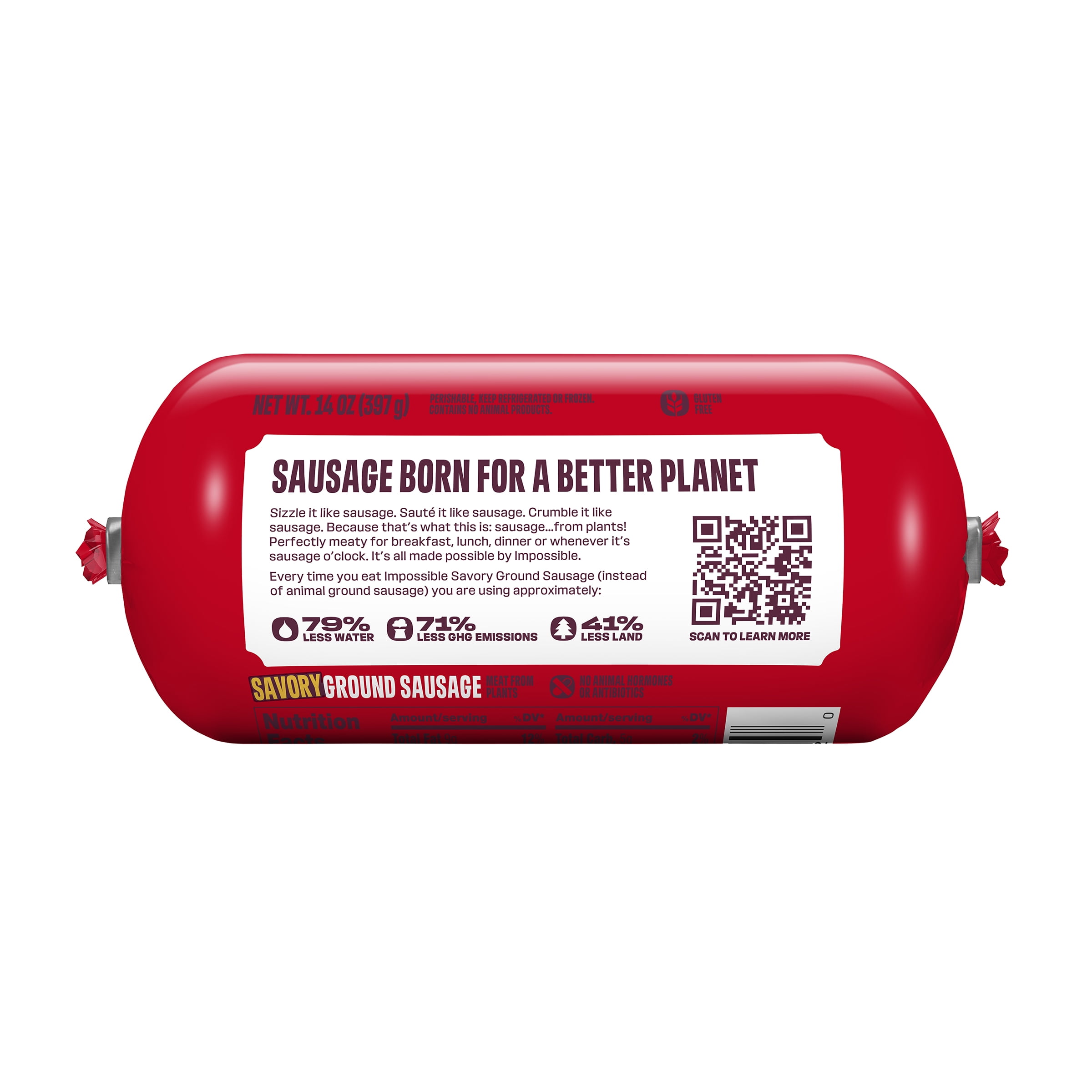 Impossible Foods Savory Ground Sausage Meat from Plants, Raw, 14 oz Tube (Frozen)