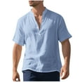 thumbnail image 3 of TAGOLD Mens Summer Short Sleeve Stand Collar Blouse & Shirt Solid Color Thin Breathable Sports Top, 3 of 5