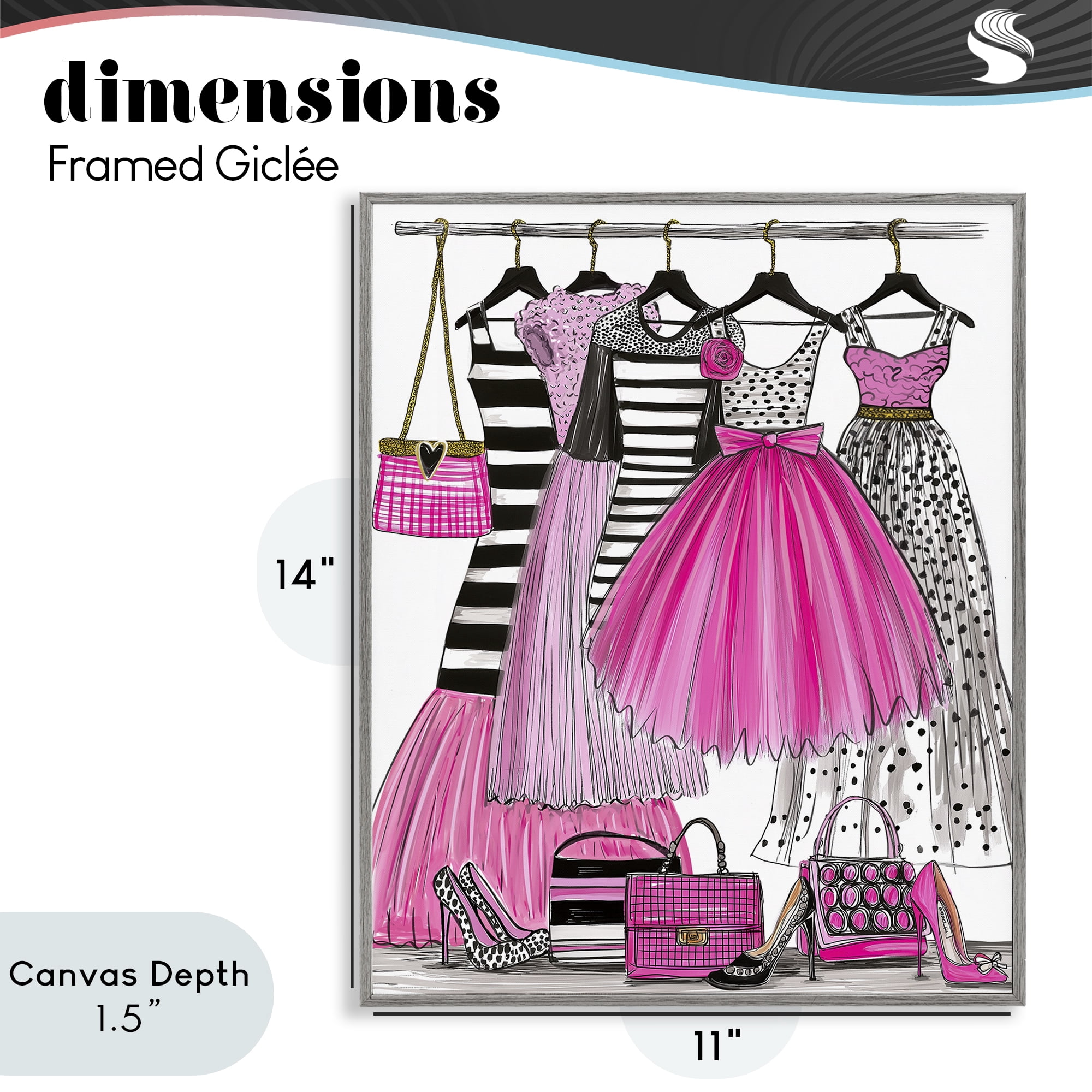 Stupell Industries Chic Pink Tulle Dresses Gray Framed Giclee Art, design by Jess Stempel