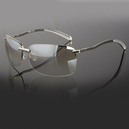 - MENS RECTANGULAR RIMLESS DESIGNER SUNGLASSES SHADES EYEWEAR SILVER GOLD COLOR